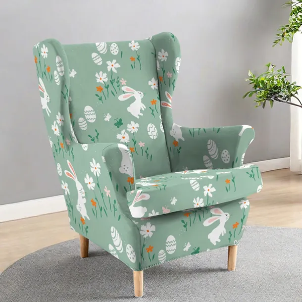 Wingback Chair Cover Floral Striped Geometric Printed Polyester Slipcovers