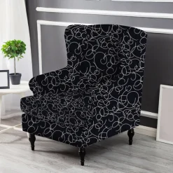 Wingback Chair Cover Geometric Printed Polyester Slipcovers 2X