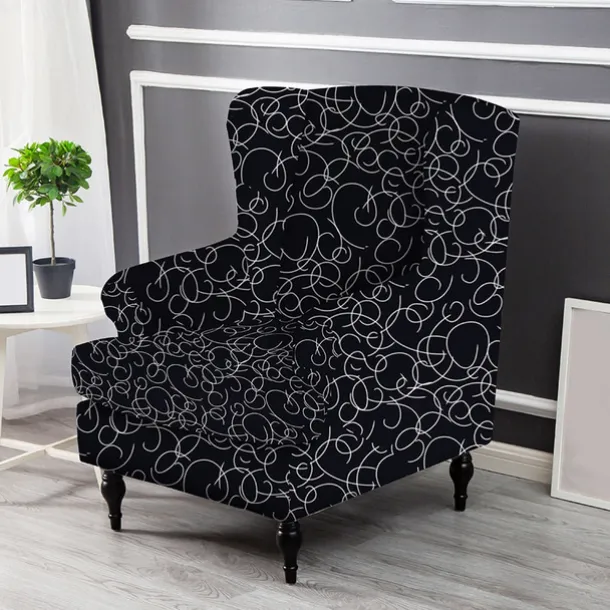 Wingback Chair Cover Geometric Printed Polyester Slipcovers 2X