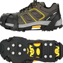 Winter Non-Slip Rubber Shoe Spikes, 10-Crampon Traction for Snow and Ice, Easy Installation, Black - Ideal for Outdoor Safety