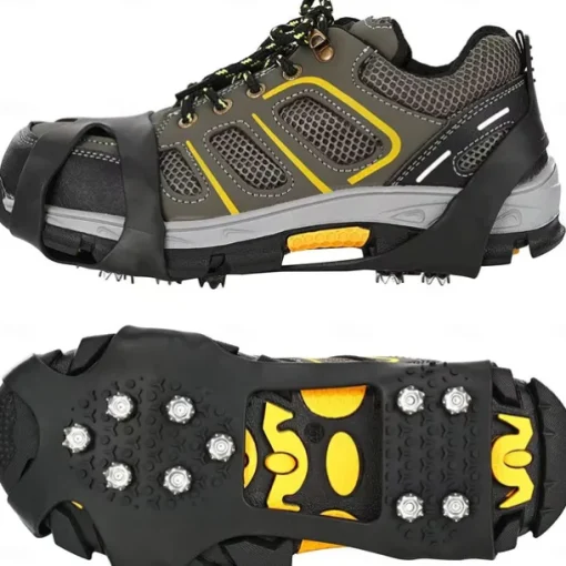 Winter Non-Slip Rubber Shoe Spikes, 10-Crampon Traction for Snow and Ice, Easy Installation, Black - Ideal for Outdoor Safety