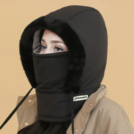 Winter Warm Fleece-Lined Polyester Hat - 1pc Knit Fabric Cold-Proof Windproof Outdoor Riding Cap for Men and Women