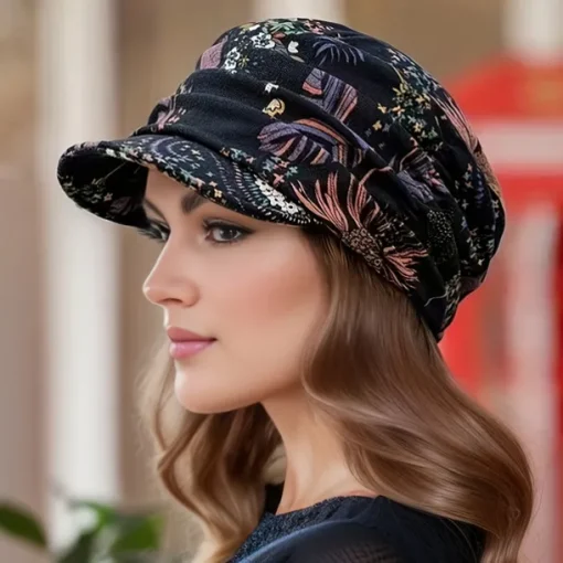 Women's Lightweight Newsboy Cap With Breathable Fabric, Floral Print, Durable Polyester Blend, Perfect For Daily Wear