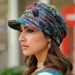 Women's Lightweight Newsboy Cap With Breathable Fabric, Floral Print, Durable Polyester Blend, Perfect For Daily Wear