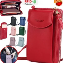 Women's PU Leather Crossbody Bags Large Capacity Zipper Purse Clutch Phone Wallet Shoulder Bag