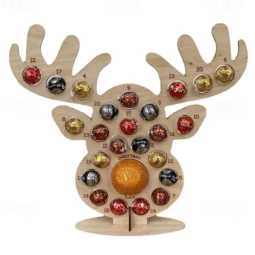 Wood Christmas Advent Calendar 2025, 24 Days Countdown Calendar to Christmas with Chocolates Candy Frame, Heart-Shaped Donut Stand, Party Decor Home Desktop Ornament for Kids Boy Girl Toddler