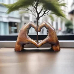 Wood Grain Love Hand Ornament, Resin Statue Art Craft, For Bookshelf Home Living Room Office Cabinet Decor, Room Tabletop Entryway Decor, Mother's Day New Year Easter Party Decor