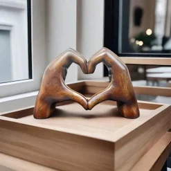 Wood Grain Love Hand Ornament, Resin Statue Art Craft, For Bookshelf Home Living Room Office Cabinet Decor, Room Tabletop Entryway Decor, Mother's Day New Year Easter Party Decor