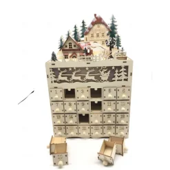 Wooden Advent Calendar with 24 Drawers DIY Christmas Calendar with LED Lighting Gift for Children
