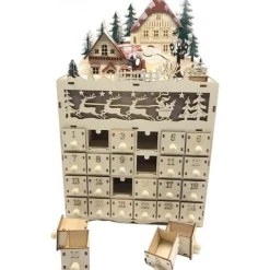 Wooden Advent Calendar with 24 Drawers DIY Christmas Calendar with LED Lighting Gift for Children