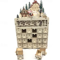 Wooden Advent Calendar with 24 Drawers DIY Christmas Calendar with LED Lighting Gift for Children