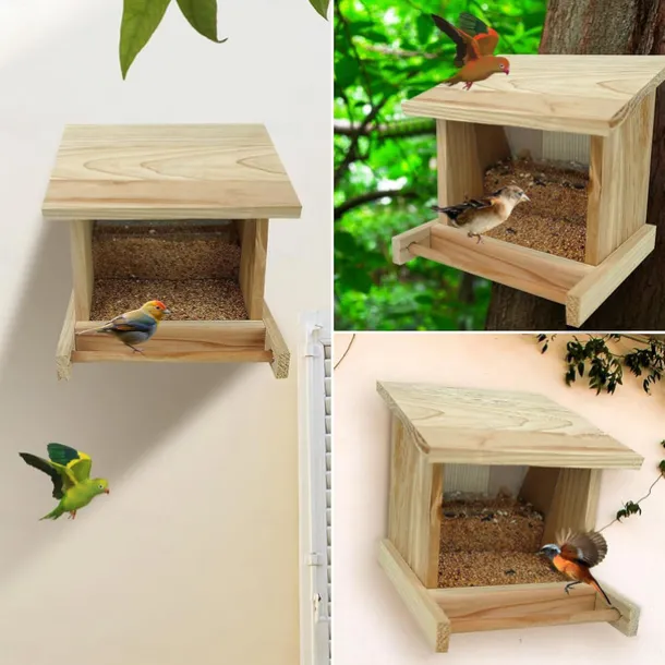 Wooden Bird Nest, Parrot and Pigeon Outdoor Nesting Box, Creative Garden Bird Feeder for Birds and Insects, Yard and Landscape Decor