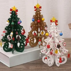 Wooden Christmas Tree Christmas Gift Six-Piece Tree With A Set Of Small Pendants Christmas Ornaments Gift Decorations