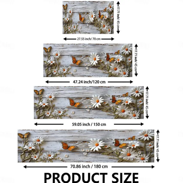 Wooden Daisy Area Rug Kitchen Mat Non-Slip Oil Proof Floor Mat Livingroom Rug Indoor Outdoor Mat Bedroom Decor Bathroom Mat Entrance Rug Door Mat