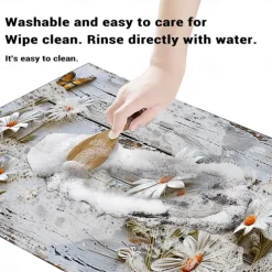 Wooden Daisy Area Rug Kitchen Mat Non-Slip Oil Proof Floor Mat Livingroom Rug Indoor Outdoor Mat Bedroom Decor Bathroom Mat Entrance Rug Door Mat