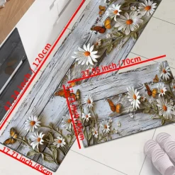 Wooden Daisy Area Rug Kitchen Mat Non-Slip Oil Proof Floor Mat Livingroom Rug Indoor Outdoor Mat Bedroom Decor Bathroom Mat Entrance Rug Door Mat