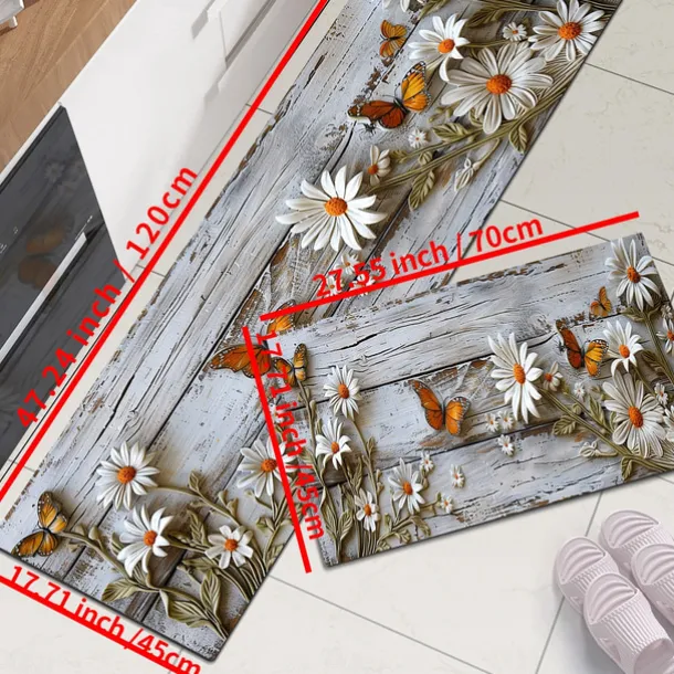 Wooden Daisy Area Rug Kitchen Mat Non-Slip Oil Proof Floor Mat Livingroom Rug Indoor Outdoor Mat Bedroom Decor Bathroom Mat Entrance Rug Door Mat