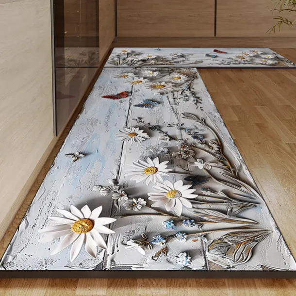 Wooden Daisy Area Rug Kitchen Mat Non-Slip Oil Proof Floor Mat Livingroom Rug Indoor Outdoor Mat Bedroom Decor Bathroom Mat Entrance Rug Door Mat