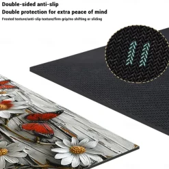 Wooden Daisy Pattern Kitchen Rug Area Rug Mat Non-Slip Oil Proof Floor Mat Livingroom Rug Indoor Outdoor Mat Bedroom Decor Bathroom Mat Entrance Rug Door Mat