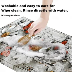 Wooden Daisy Pattern Kitchen Rug Area Rug Mat Non-Slip Oil Proof Floor Mat Livingroom Rug Indoor Outdoor Mat Bedroom Decor Bathroom Mat Entrance Rug Door Mat