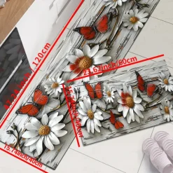 Wooden Daisy Pattern Kitchen Rug Area Rug Mat Non-Slip Oil Proof Floor Mat Livingroom Rug Indoor Outdoor Mat Bedroom Decor Bathroom Mat Entrance Rug Door Mat