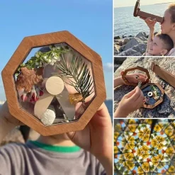 Wooden DIY Kaleidoscope Kit for Kid, Handmade Kaleidoscopes, Magic Rotating Tin Kaleidoscope Glasses Outdoor Educational Toys Eco-Friendly, for Nature Lovers Gift
