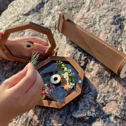 Wooden DIY Kaleidoscope Kit for Kid, Handmade Kaleidoscopes, Magic Rotating Tin Kaleidoscope Glasses Outdoor Educational Toys Eco-Friendly, for Nature Lovers Gift