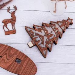 Wooden Light-Up Nativity Scene Decor, Jesus Birth Display with Christmas Tree and Reindeer, Easter Nativity Ornament for Home Decoration