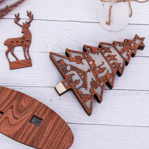 Wooden Light-Up Nativity Scene Decor, Jesus Birth Display with Christmas Tree and Reindeer, Easter Nativity Ornament for Home Decoration