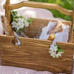 Wooden Outdoor Folding Picnic Basket Table,Portable Wooden Outdoor Picnic Wine Table Folding Beach Table Snack Cheese Tray, For Picnic Outdoor On The Beach Park Or Indoor