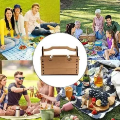 Wooden Outdoor Folding Picnic Basket Table,Portable Wooden Outdoor Picnic Wine Table Folding Beach Table Snack Cheese Tray, For Picnic Outdoor On The Beach Park Or Indoor