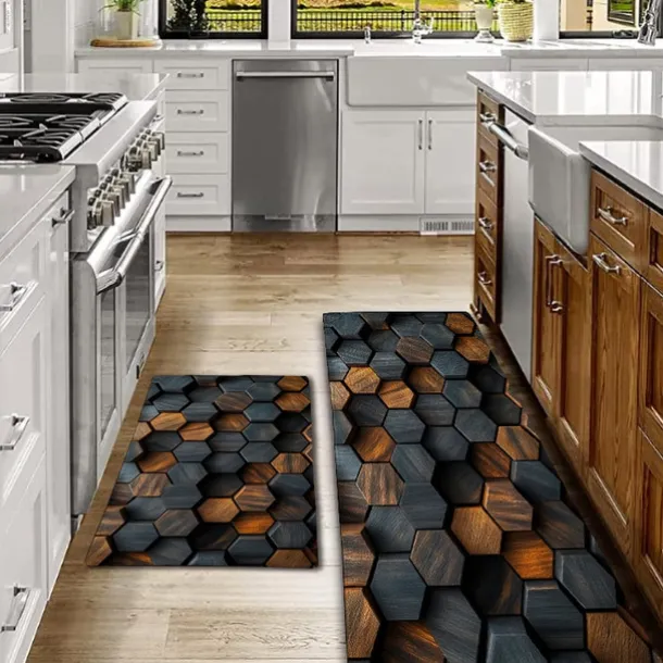 Wooden Texture Kitchen Mat Hallway Carpets Area Rugs Washable for Bedroom Living Room Kitchen Bathroom Anti-Slip Floor Mats