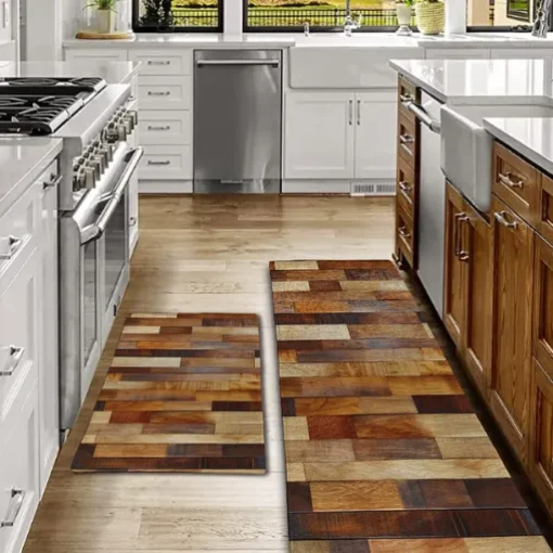 Wooden Texture Kitchen Mat Hallway Carpets Area Rugs Washable for Bedroom Living Room Kitchen Bathroom Anti-Slip Floor Mats