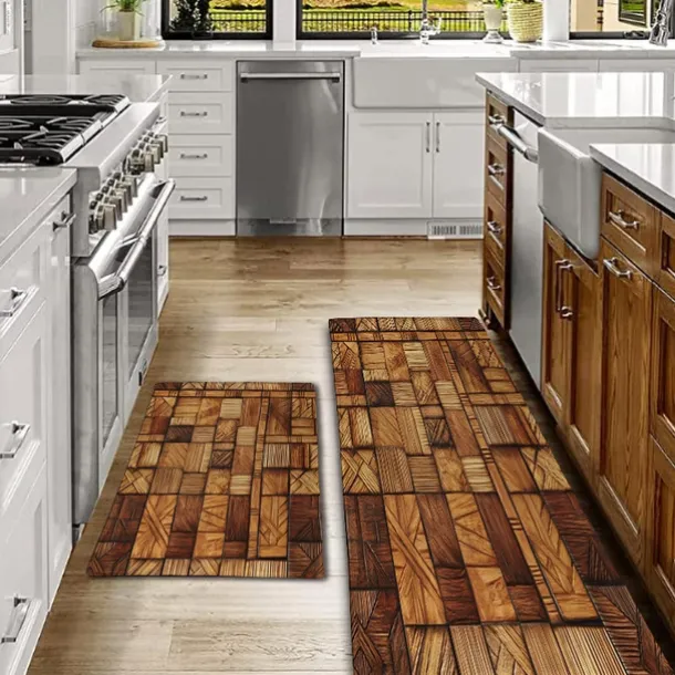 Wooden Texture Kitchen Mat Hallway Carpets Area Rugs Washable for Bedroom Living Room Kitchen Bathroom Anti-Slip Floor Mats