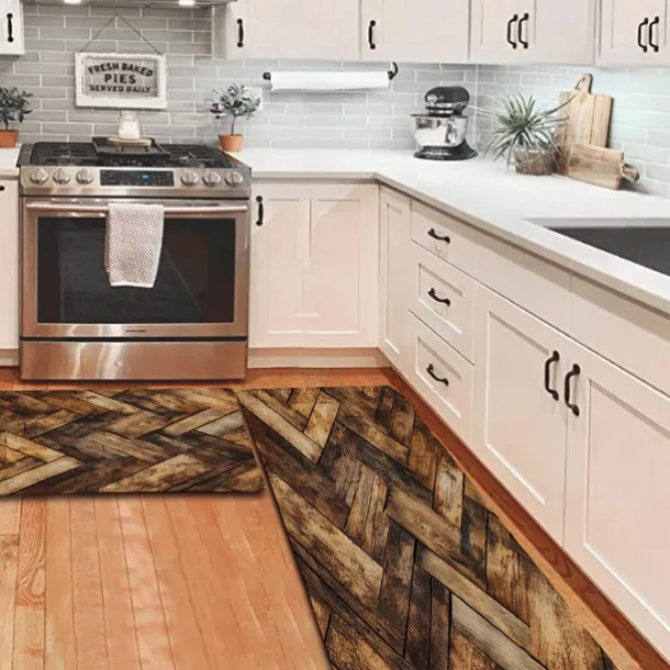 Wooden Texture Kitchen Mat Hallway Carpets Area Rugs Washable for Bedroom Living Room Kitchen Bathroom Anti-Slip Floor Mats