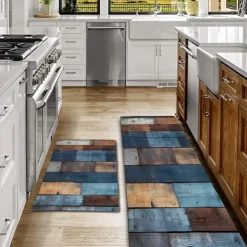 Wooden Texture Kitchen Mat Hallway Carpets Area Rugs Washable for Bedroom Living Room Kitchen Bathroom Anti-Slip Floor Mats