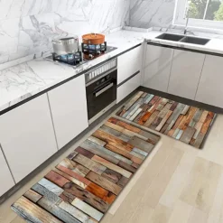 Wooden Texture Kitchen Mat Hallway Carpets Area Rugs Washable for Bedroom Living Room Kitchen Bathroom Anti-Slip Floor Mats
