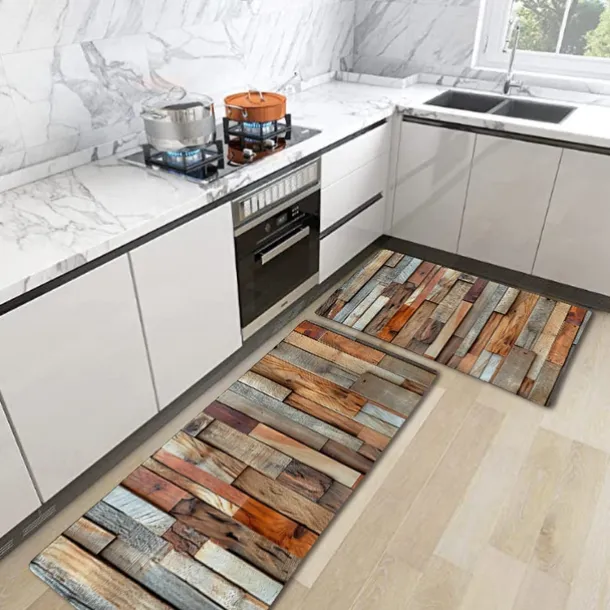 Wooden Texture Kitchen Mat Hallway Carpets Area Rugs Washable for Bedroom Living Room Kitchen Bathroom Anti-Slip Floor Mats