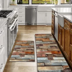 Wooden Texture Kitchen Mat Hallway Carpets Area Rugs Washable for Bedroom Living Room Kitchen Bathroom Anti-Slip Floor Mats