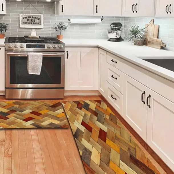 Wooden Texture Kitchen Mat Hallway Carpets Area Rugs Washable for Bedroom Living Room Kitchen Bathroom Anti-Slip Floor Mats