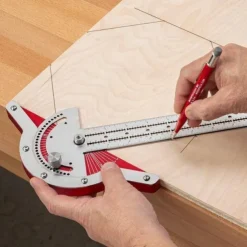 Woodworker Edge Rule Stainless Steel Square Edge Ruler Woodworking Compass And Protractor Set, Multi-function Angle Measure Tool With Wall Hanging Storage Rack Only Imperial No Metric
