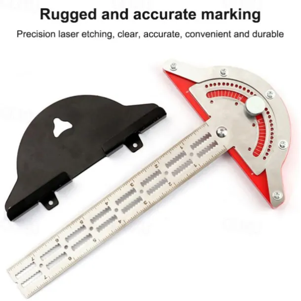 Woodworker Edge Rule Stainless Steel Square Edge Ruler Woodworking Compass And Protractor Set, Multi-function Angle Measure Tool With Wall Hanging Storage Rack Only Imperial No Metric