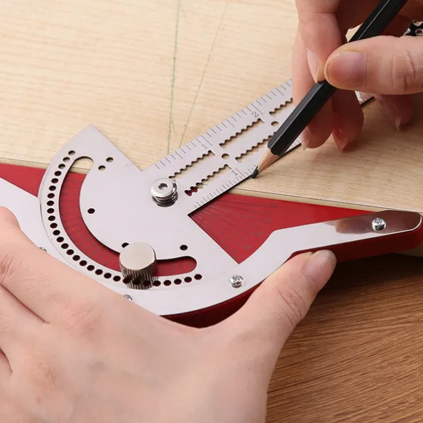 Woodworker Edge Rule Stainless Steel Square Edge Ruler Woodworking Compass And Protractor Set, Multi-function Angle Measure Tool With Wall Hanging Storage Rack Only Imperial No Metric