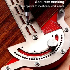 Woodworker Edge Rule Stainless Steel Square Edge Ruler Woodworking Compass And Protractor Set, Multi-function Angle Measure Tool With Wall Hanging Storage Rack Only Imperial No Metric