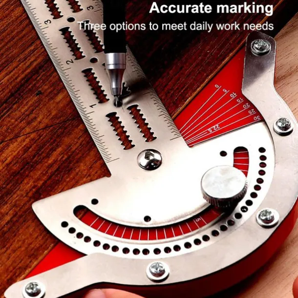 Woodworker Edge Rule Stainless Steel Square Edge Ruler Woodworking Compass And Protractor Set, Multi-function Angle Measure Tool With Wall Hanging Storage Rack Only Imperial No Metric