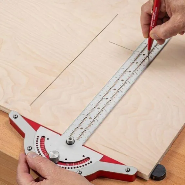 Woodworker Edge Rule Stainless Steel Square Edge Ruler Woodworking Compass And Protractor Set, Multi-function Angle Measure Tool With Wall Hanging Storage Rack Only Imperial No Metric