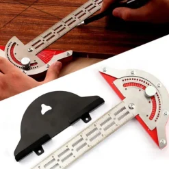 Woodworker Edge Rule Stainless Steel Square Edge Ruler Woodworking Compass And Protractor Set, Multi-function Angle Measure Tool With Wall Hanging Storage Rack Only Imperial No Metric