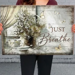 Words Wall Art Canvas The Just Breathe Prints and Posters Pictures Decorative Fabric Painting For Living Room Pictures No Frame