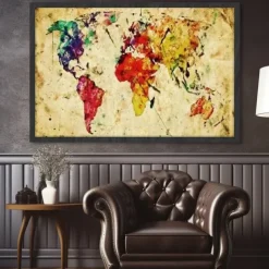 World Map Prints Wall Art Modern Picture Home Decor Wall Hanging Gift Rolled Canvas Unframed Unstretched