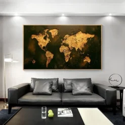World Map Prints Wall Art Modern Picture Home Decor Wall Hanging Gift Rolled Canvas Unframed Unstretched